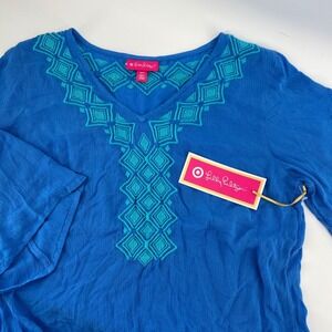 Lilly Pulitzer Target Embroidered Blue Gauze Tunic‎ Top Women's M Boho